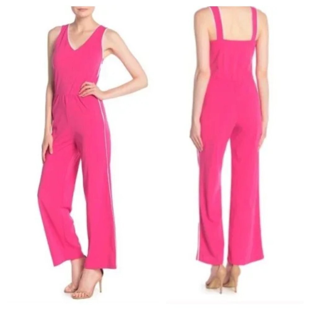 NEW Love..ady M Piped Trim Sleeveless Pant Jumpsuit Pink